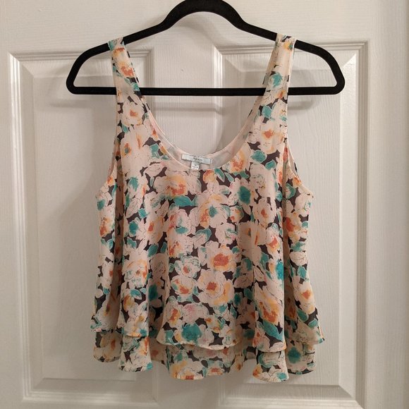 Soprano Tops - Soprano Cropped Floral Tank w/ Ruffle Bottom Sz M